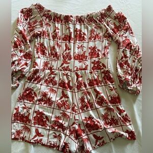 FARM Rio Red and White Patterned Jumpsuit